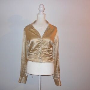 Reformation Champagne Silk Button Up Blouse